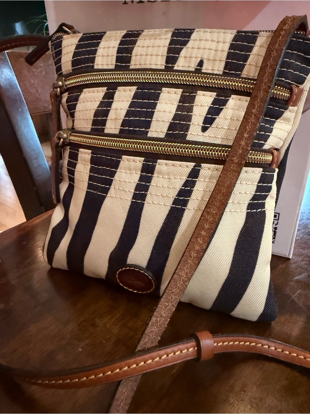 Dooney & Bourke Navy and Cream Striped Crossbody